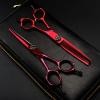 Hair Cutting Scissors, 6 Inch Red Japan 9CR Stainless Steel Thinning Cutting Razor Hair Salon Scissors Set view 2