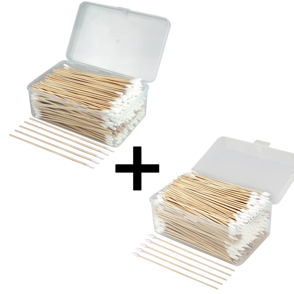 1100 PCS 6 Inches Long Cotton Swabs with Storage Case, 600 Pointed Cotton Swabs & 500 Round Cotton Swabs