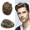 PUNRU HAIR Toupee For Men Hair Piece Real Human Hair French Lace Mens Toupee Hair System Bleched Knot Hair Replacement System For Men 7x9 100% light to Medium density#710 7# VERY LIGHT BROWN+10% GREY view 1