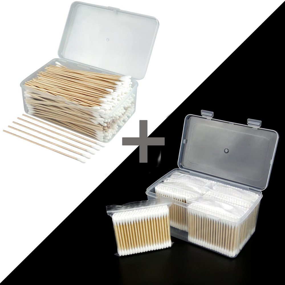 1300 PCS Cotton Swabs with Storage Case, 800 Organic Cotton Swabs & 500 PCS 6 Inches Long Cotton Swabs