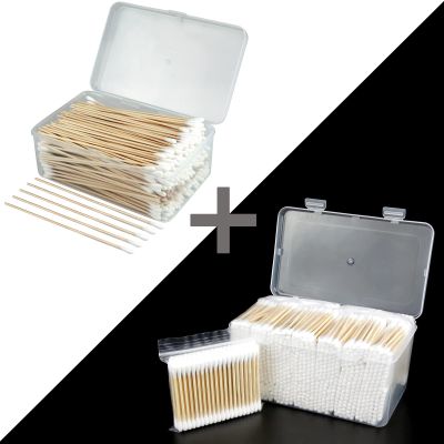 1500 PCS Cotton Swabs with Storage Case, 800 Organic Cotton Swabs & 500 PCS 6 Inches Long Cotton Swabs
