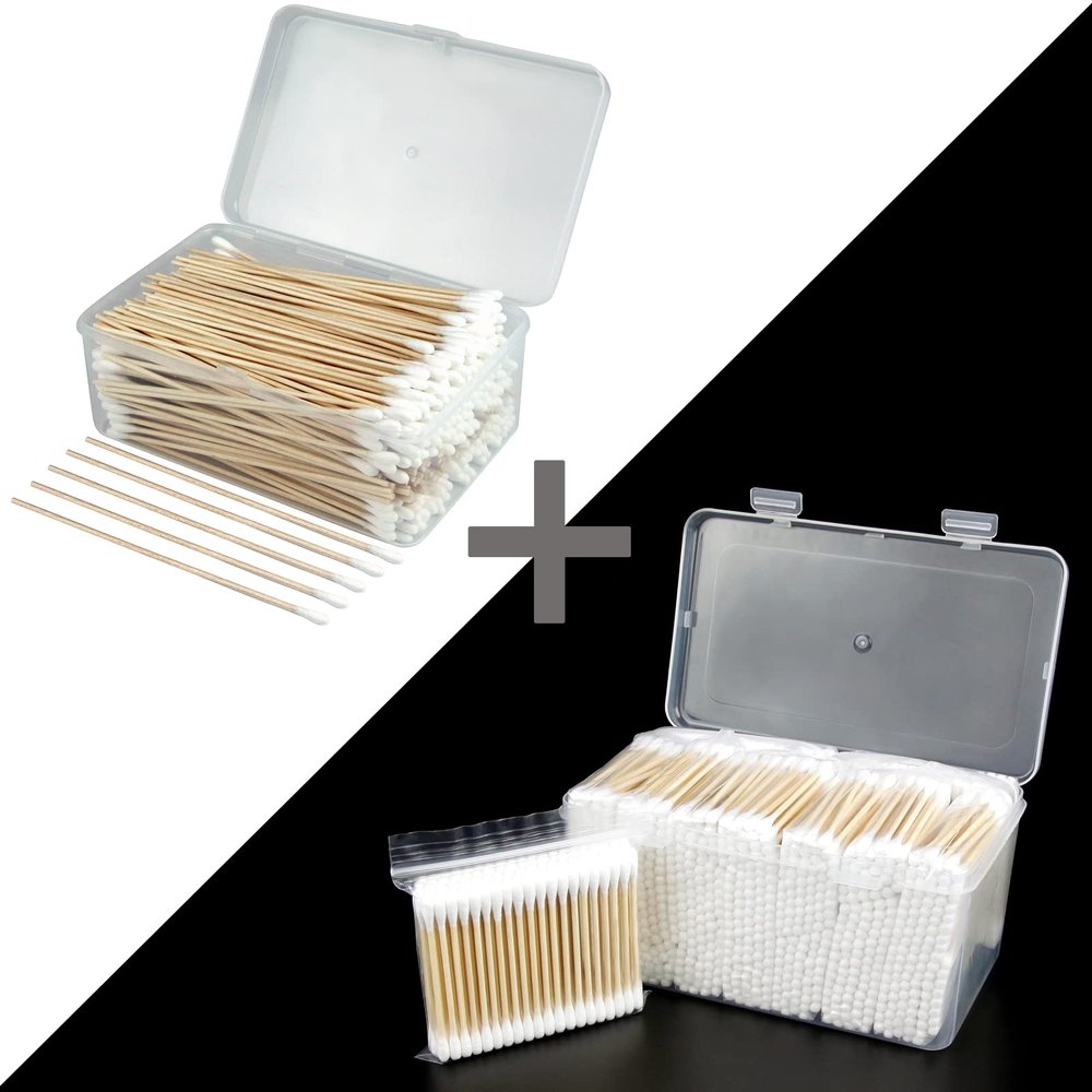 1500 PCS Cotton Swabs with Storage Case, 800 Organic Cotton Swabs & 500 PCS 6 Inches Long Cotton Swabs