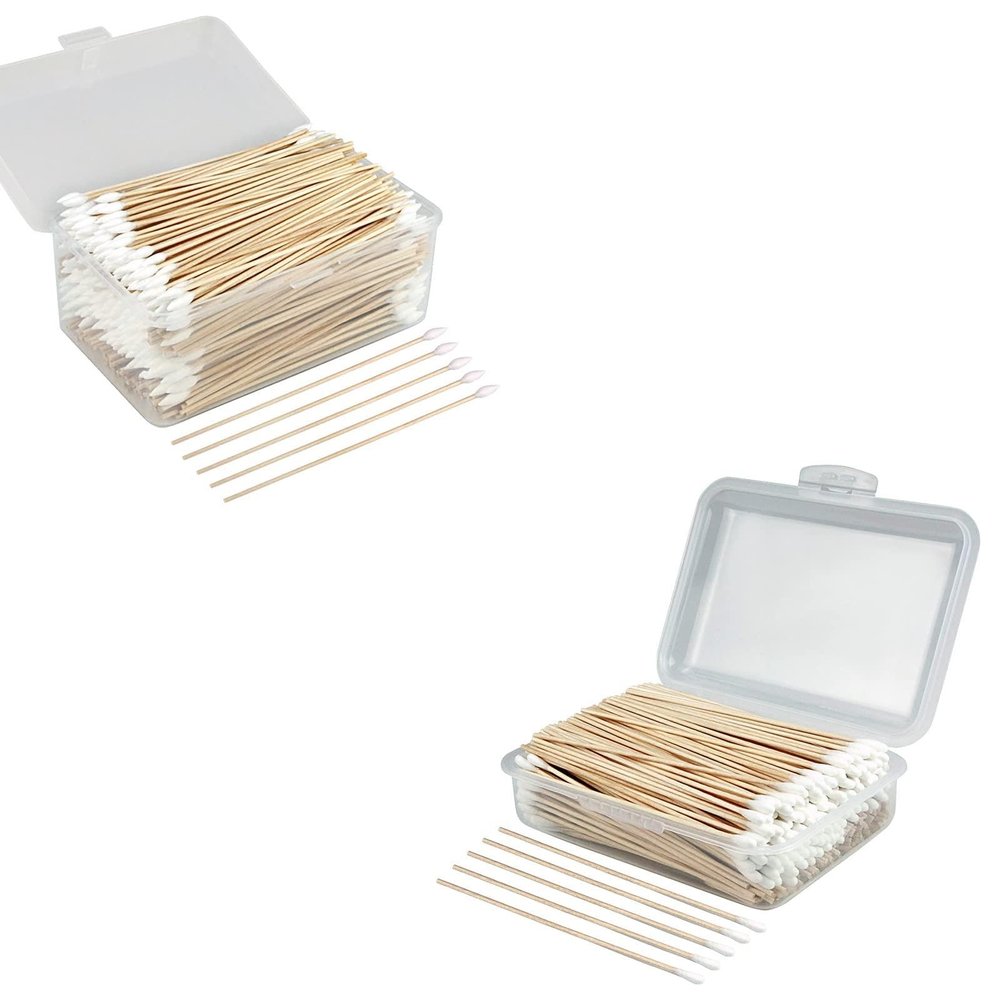 1000 PCS 6 Inches Long Cotton Swabs with Storage Case, Include 400 PCS Round & 600 PCS Pointed