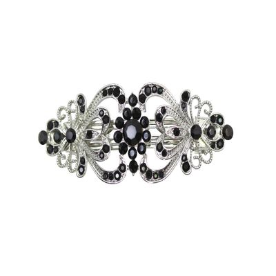 Faship Gorgeous Black Rhinestone Crystal Floral Hair Barrette