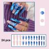 Magrace Long Coffin Press on Nails Blue Fake nails 24 pcs French Tips False Nails with Designs Stick on Nails for Women (A-5) view 2