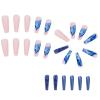 Magrace Long Coffin Press on Nails Blue Fake nails 24 pcs French Tips False Nails with Designs Stick on Nails for Women (A-5) view 4