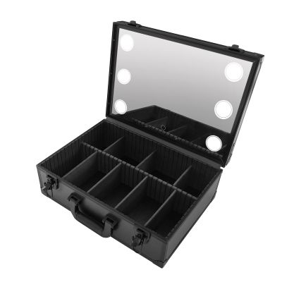 Cbhfmljd Makeup Train Case, Portable Beauty Makeup Cosmetic Case Organiser Touchscreen StorageBox with Lights and Mirror Customized Dividers/Large Makeup Artist Organizer Kit Black