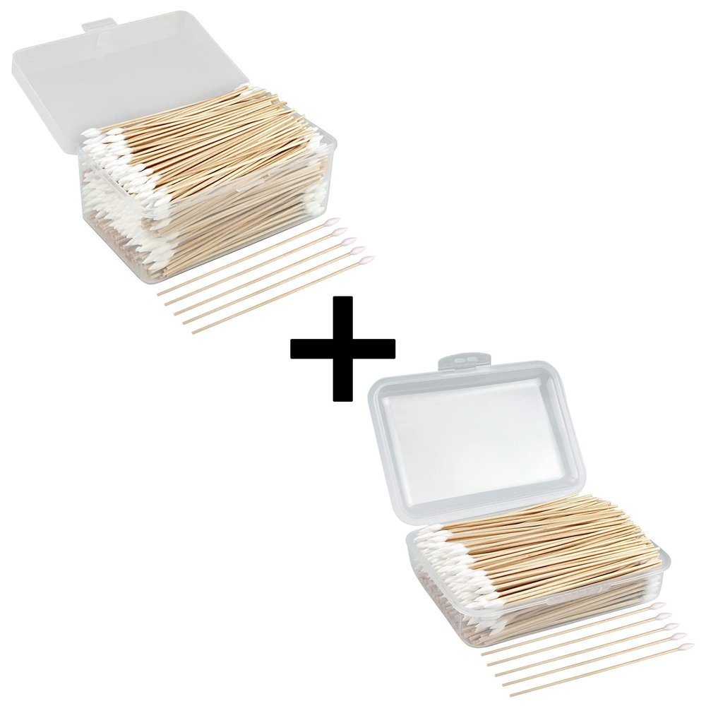 1000 ct Pointed Long Cotton Swabs with Storage Case, Precision Tip Cotton Swabs with Wooden Sticks, Cotton Tip Applicators for Makeup, Gun Cleaning, Electronic, Jewelry Cleaning