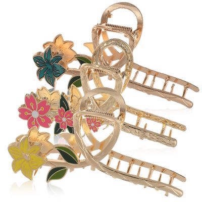 3Pcs Floral Hair Claw Clips Large Hair Claw Clips for Women Thin Thick Curly Stylish Barrettes
