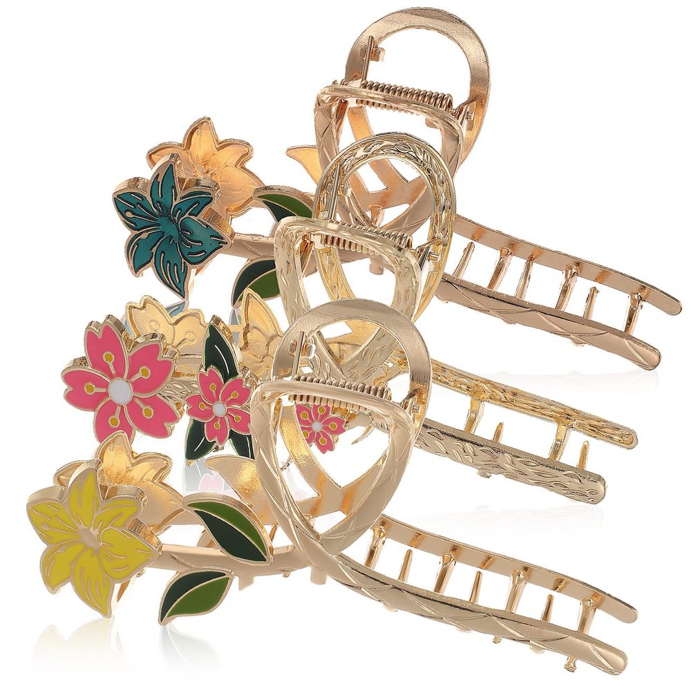 3Pcs Floral Hair Claw Clips Large Hair Claw Clips for Women Thin Thick Curly Stylish Barrettes