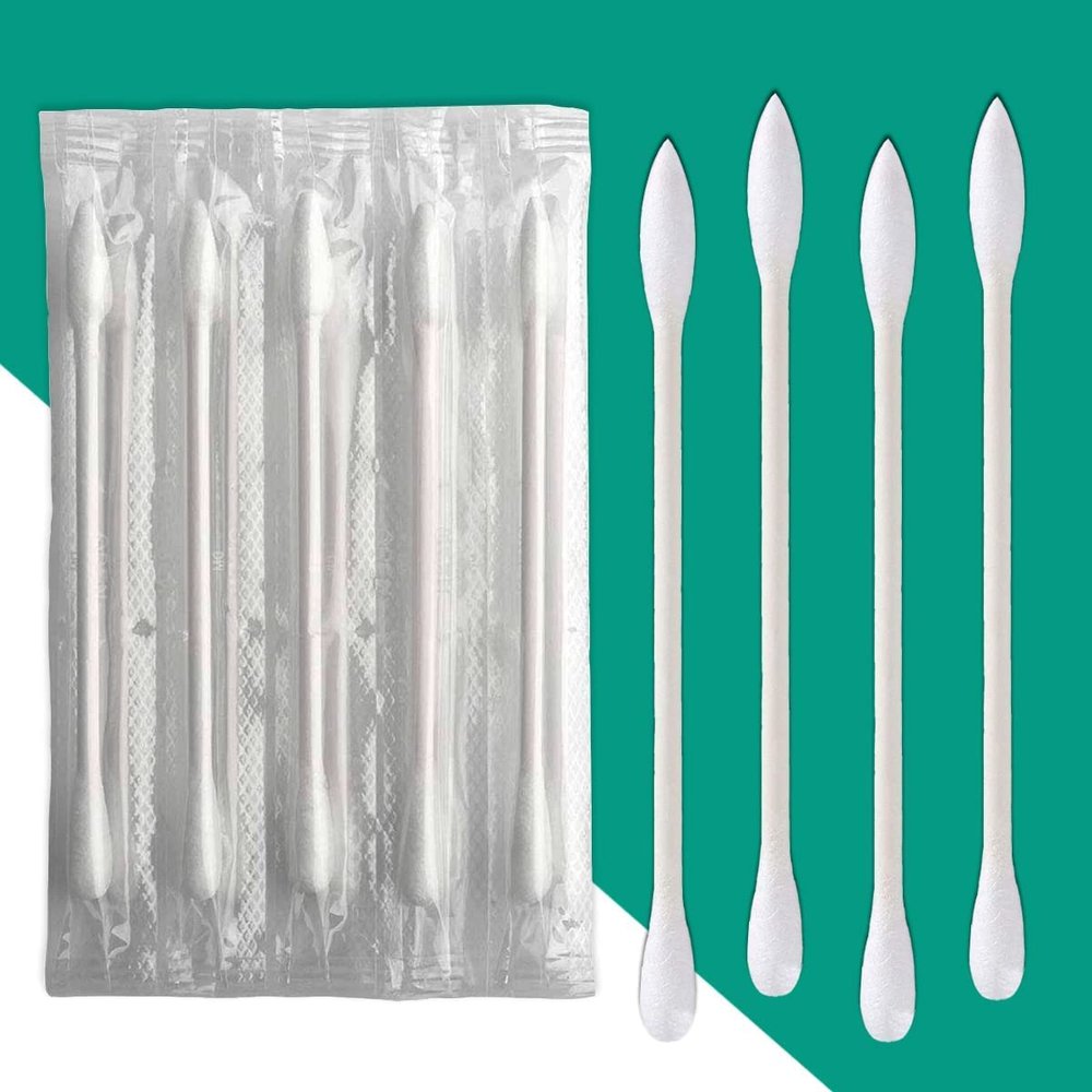 HQSLsund 500 pcs Cotton Swab Individually Wrapped, Individually Wrapped Double Tipped Cotton Swabs Paper Sticks Cotton Buds(White, Round/Pointed End)