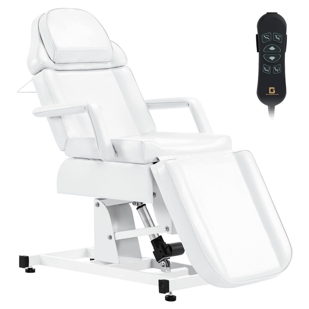 BarberPub Fully Electric Facial Bed with 3 Motor for Esthetician, Electric Tattoo Chair for Client, Facial Bed for Esthetician, Electric Adjustment 2751 (White)