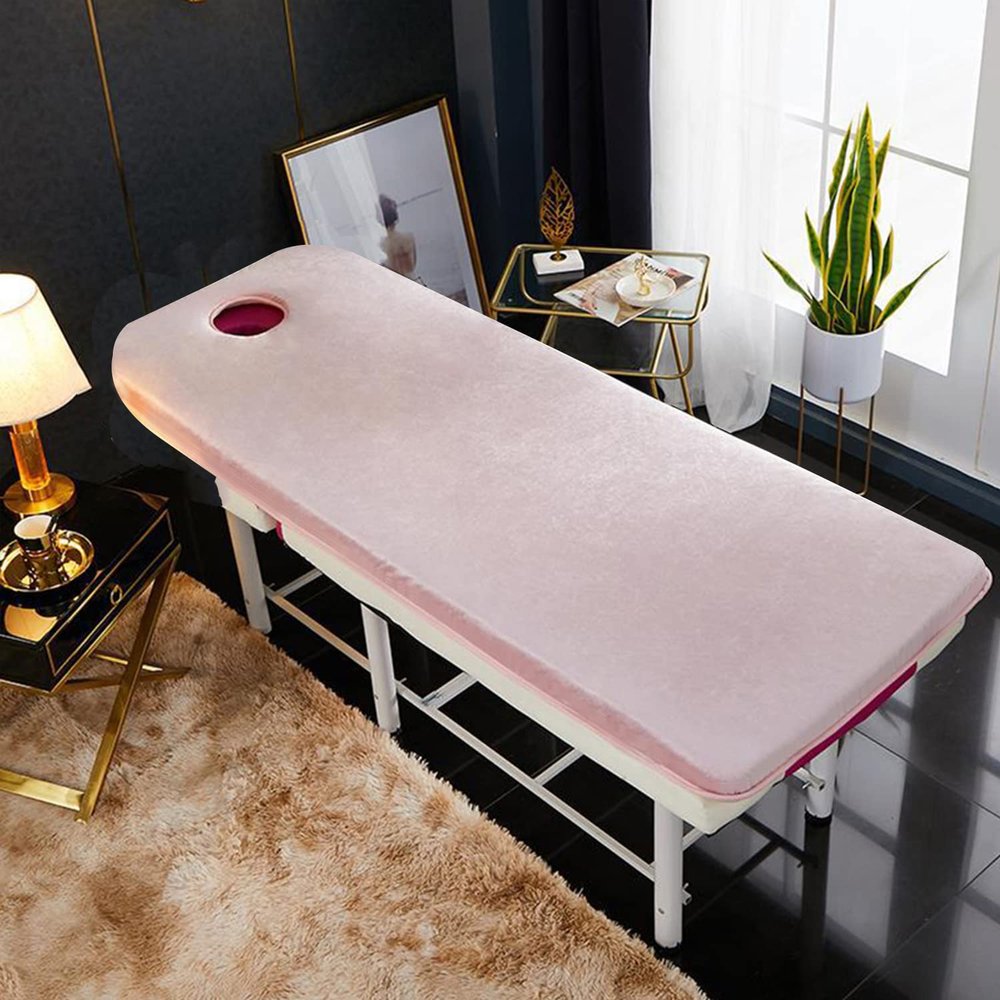 0.8"/1.6"/2.4" Thickness Massage Table Topper with Elastic Bands,Spa Bed Topper Foam Pad for Beauty Salon,Non-Slip Lash Bed Cushion Only,Square/Round/Trapezoidal Head,Pink 6cm,R 70x185cm