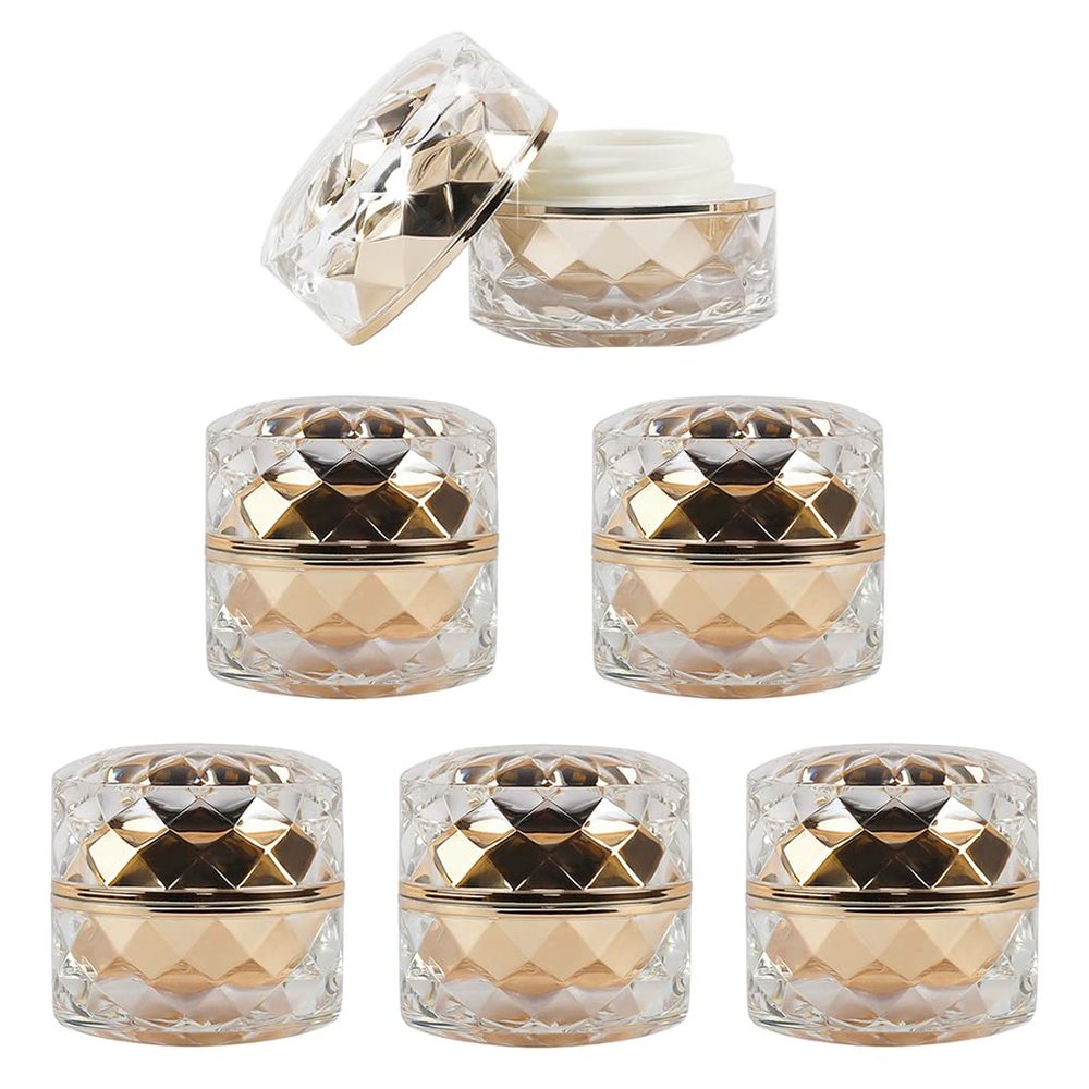 LXLK 96 Pcs 7g/7ml Gold Cream Container Plastic Diamond Shape Cosmetic Jars Empty Refillable Sample Containers Pot for Lotion Lip Balm Eye Shadow Nails Powder Paint Jewelry Earrings