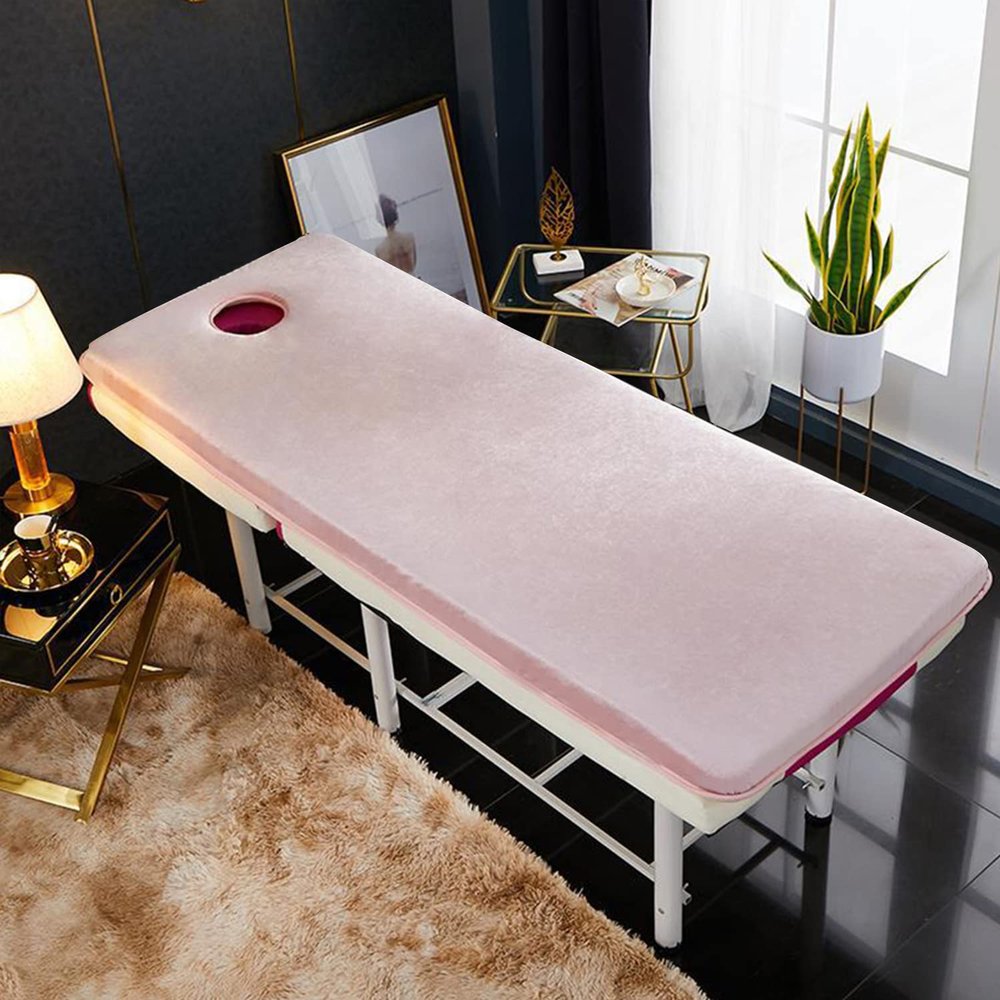 0.8"/1.6"/2.4" Thickness Massage Table Topper with Elastic Bands,Spa Bed Topper Foam Pad for Beauty Salon,Non-Slip Lash Bed Cushion Only,Square/Round/Trapezoidal Head,Pink 6cm,S 60x180cm