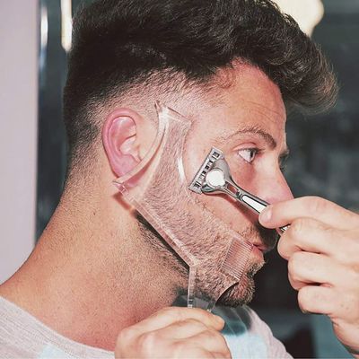 2 Pcs Beard Shaper & Curve Cut Edge Guide Template for Men - Clear Template for Trimming Mustache, Goatee, Neckline, and Styling Perfect Beard & Hairstyle