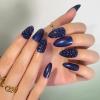 FRUJCDKI Deep Blue Full Diamond Press on Nails Coffin Rhinestones Fake Nails Full Cover Bling Acrylic French False Nails for Women and Girls 24PCS view 1