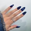 FRUJCDKI Deep Blue Full Diamond Press on Nails Coffin Rhinestones Fake Nails Full Cover Bling Acrylic French False Nails for Women and Girls 24PCS view 3