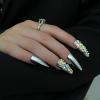 FRUJCDKI Cool Girl Silver Full Diamond Press on Nails Coffin Rhinestones Fake Nails Full Cover Bling Acrylic French False Nails for Women and Girls 24PCS view 4