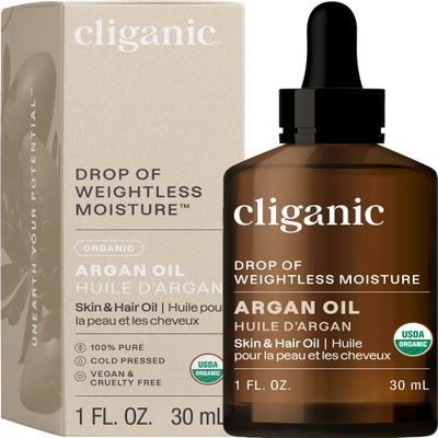 Cliganic Organic Argan Oil, 100% Pure (1oz) - for Hair, Face & Skin | Cold Pressed Carrier Oil