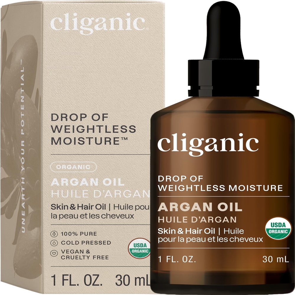 Cliganic Organic Argan Oil, 100% Pure (1oz) - for Hair, Face & Skin | Cold Pressed Carrier Oil
