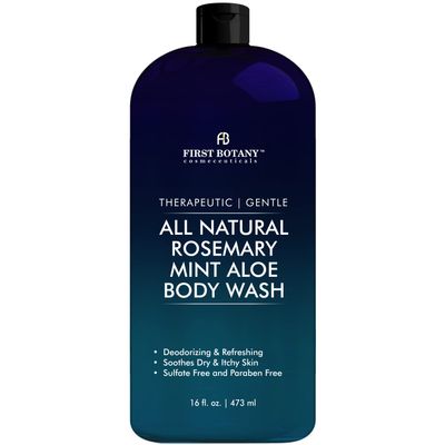 First Botany, ALL Natural Body Wash - Fights Body Odor, Athlete's Foot, Jock Itch, Nail Issues, Dandruff, Acne, Eczema, Shower Gel for Women & Men, Skin Cleanser -16 fl oz (Rosemary Mint)