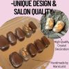 Nail Meow Press on Nails short Length- Sky,Luxury Reusable Seven Layers Gel UV Finish Fake Nail Tips, Handmade Brown False Nail Art with Design by Licensed Manicurist view 3