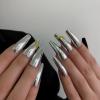 FRUJCDKI Cool Girl Laser Chain Press on Nails Coffin Rhinestones Fake Nails Full Cover Bling Acrylic French False Nails for Women and Girls 24PCS view 1