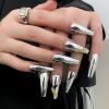 FRUJCDKI Cool Girl Laser Chain Press on Nails Coffin Rhinestones Fake Nails Full Cover Bling Acrylic French False Nails for Women and Girls 24PCS view 4