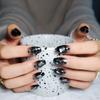 FRUJCDKI Cool Girl Black Gradient Diamond Press on Nails Coffin Rhinestones Fake Nails Full Cover Bling Acrylic French False Nails for Women and Girls 24PCS view 1