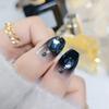 FRUJCDKI Cool Girl Black Gradient Diamond Press on Nails Coffin Rhinestones Fake Nails Full Cover Bling Acrylic French False Nails for Women and Girls 24PCS view 2