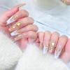 FRUJCDKI Diamond French Luxury Press on Nails Coffin Rhinestones Fake Nails Full Cover Bling Acrylic French False Nails for Women and Girls 24PCS view 2