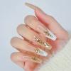 FRUJCDKI Diamond French Luxury Press on Nails Coffin Rhinestones Fake Nails Full Cover Bling Acrylic French False Nails for Women and Girls 24PCS view 3