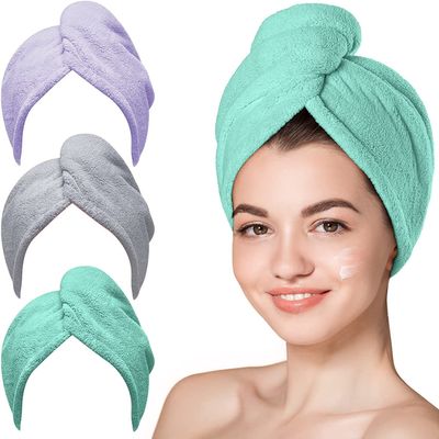 LIHONK Ultrafine Fiber Hair Towel with Strong Absorption, Suitable for Women's Fast Drying Hair Cap, with Buttons, Used for Drying Curly, Long and Thick Hair to Prevent Curling