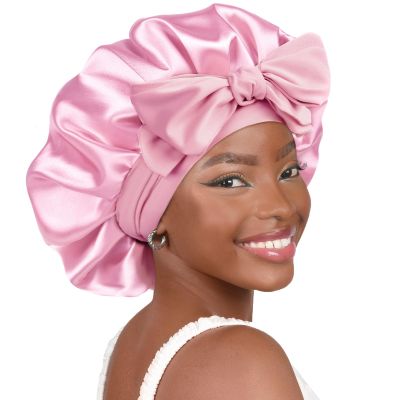 YANIBEST Silk Bonnet for Sleeping Women Adjustable Double Layer Satin Bonnet Reduce Friction Prevent Frizz Natural Curly Hair, Pink