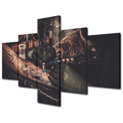 Tattoo Equipment Pictures Wall Art 5 Panel Tattoo Machine Paintings Beauty Salon for Living Room Bedroom Bathroom Office Makeup Artwork House Tattoo Room Wall Decor Framed Ready to Hang(50"Wx24"H)