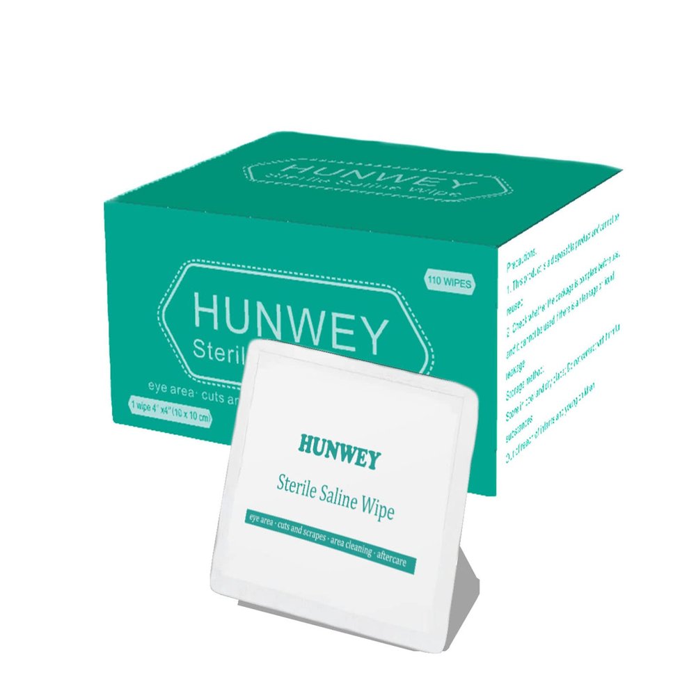 110ct- HUNWEY Saline Wipes Cleansing Face Eye Wound Aftercare Swabs Unscented for Baby Aldult Travel Individual Packet