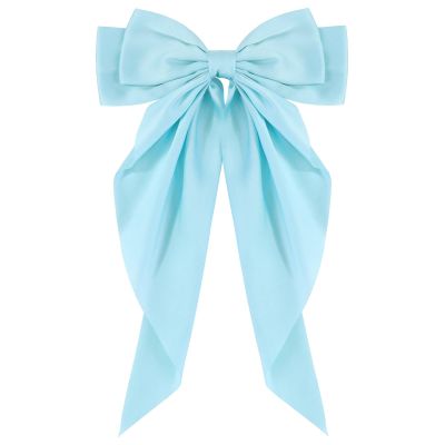 1PC Satin Hair Bows for Women Large Hair Barrettes Ribbon for Girls Giant Long Bow Hair Clips Ponytail Holder Silk Big Hair Clips Accessories for Women(Blue)