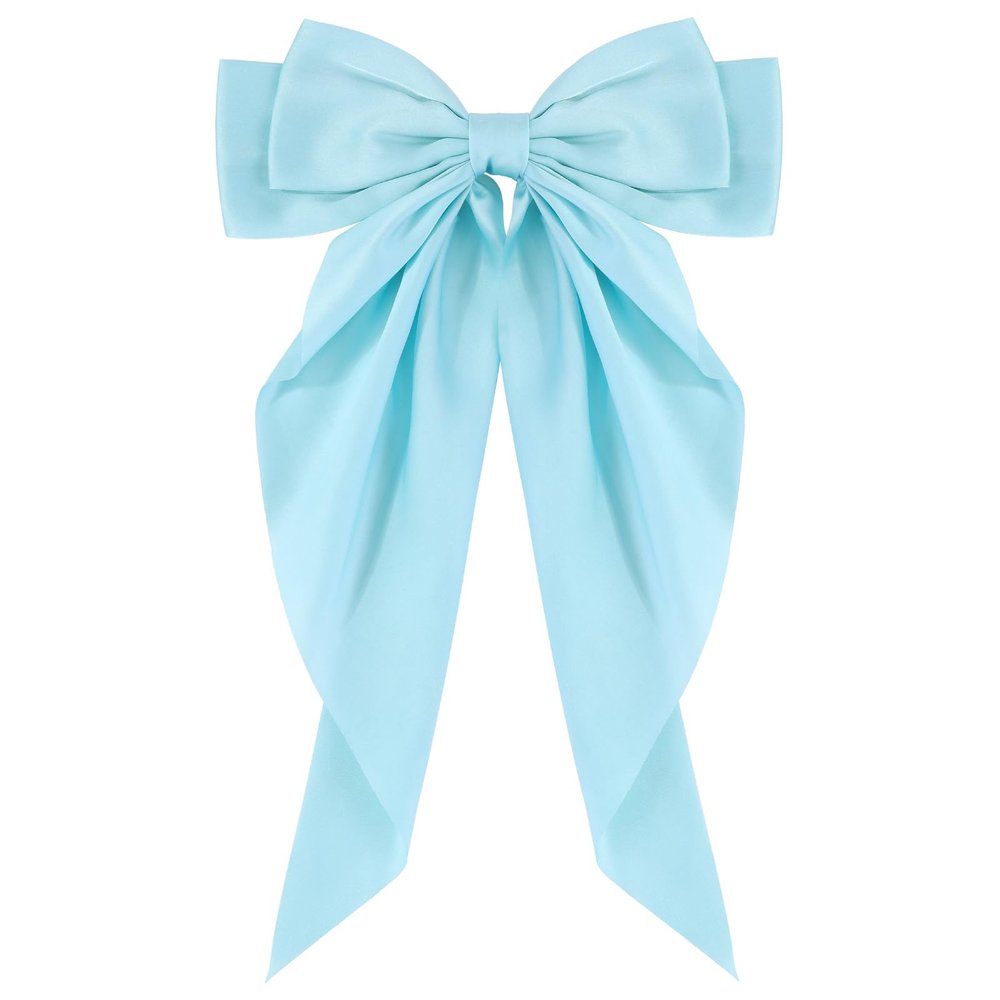 1PC Satin Hair Bows for Women Large Hair Barrettes Ribbon for Girls Giant Long Bow Hair Clips Ponytail Holder Silk Big Hair Clips Accessories for Women(Blue)