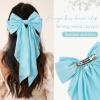 1PC Satin Hair Bows for Women Large Hair Barrettes Ribbon for Girls Giant Long Bow Hair Clips Ponytail Holder Silk Big Hair Clips Accessories for Women(Blue) view 2