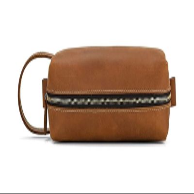 FLO-MOTOR Travel Portable Vintage Leather Toiletry Organizer Shaving Bag Makeup Case Cosmetic Holder Storage Pouch with Strap for Brushes Toiletry Jewelry Storage
