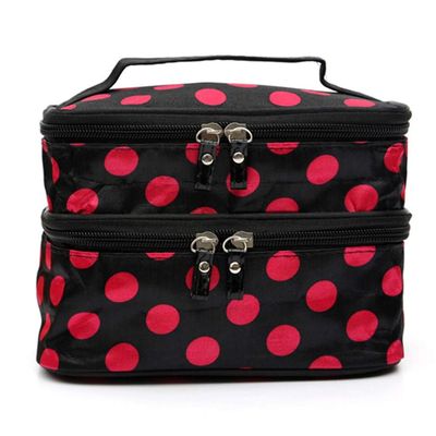 FLO-MOTOR Multifunction Dual Compartment Travel Portable Handle Makeup Cosmetic Bag Dot Pattern Storage Organizer Toiletry Case for Men for Brushes Toiletry Jewelry Storage