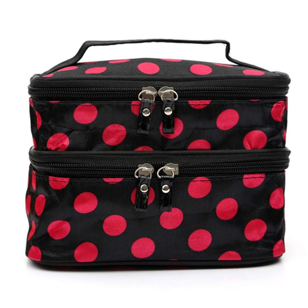 FLO-MOTOR Multifunction Dual Compartment Travel Portable Handle Makeup Cosmetic Bag Dot Pattern Storage Organizer Toiletry Case for Men for Brushes Toiletry Jewelry Storage