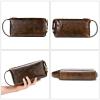 FLO-MOTOR Travel Portable Wash Bag Retro Oil Wax Soft Leather Toiletry Organizer Bag Makeup Case Credit Card Holder Storage Pouch for Brushes Toiletry Jewelry Storage view 4