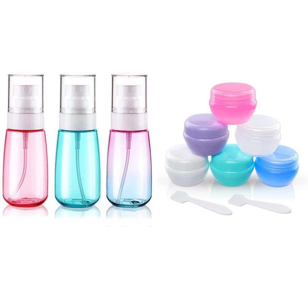 Travel Spray Bottle TSA Approved 2oz 60ml 3 Pack Leak Proof Fine Mist Spray Bottles Small Travel Containers Plastic Travel Jars