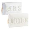 2PCS Bride to be Patch Letter Makeup Bag Bridal Shower Gifts for Engagement Wedding Bachelorette Bridesmaid Gifts for Bride Mrs Pearl Rhinestone Travel Bag White PU Leather Make Up Bag Pouch for Purse view 1