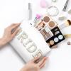 2PCS Bride to be Patch Letter Makeup Bag Bridal Shower Gifts for Engagement Wedding Bachelorette Bridesmaid Gifts for Bride Mrs Pearl Rhinestone Travel Bag White PU Leather Make Up Bag Pouch for Purse view 2
