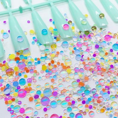 500G Golden and Candy Colors Mixed Size Mermaid Round Glass Crystal Beads Ab 3D Nail Art Rhinestones DIY Flatback Decorations