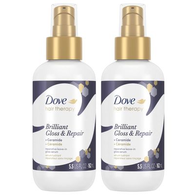 Dove Hair Therapy Brilliant Gloss & Repair with Ceramide - Hair Serum for Shiny Hair, Repair Treatment for Damaged Hair, Moisturizing Leave-In Hair Treatment, 5.5 Fl Oz (Pack of 2)
