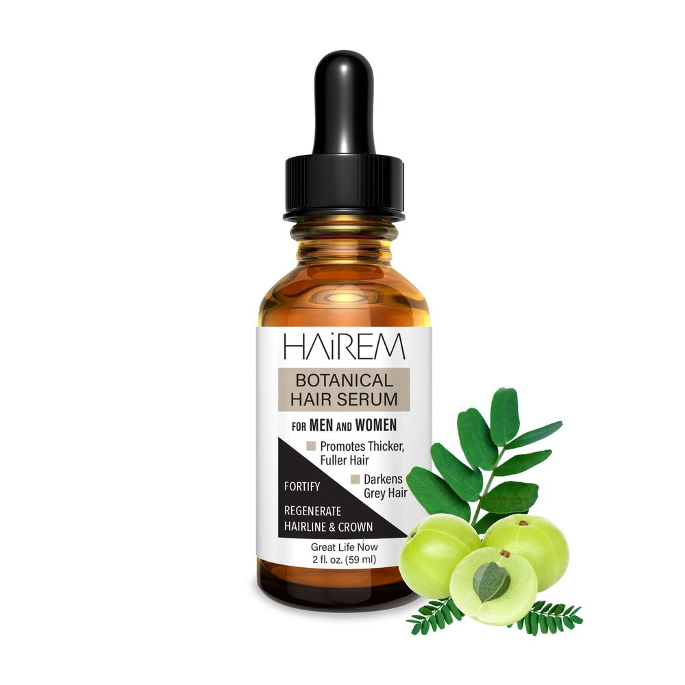 HAiREM Botanical Hair Serum, Promotes Hair Growth, Thicker & Fuller Hair, Darkens Grey Hair, For Men & Women - 2oz (1 Bottle)